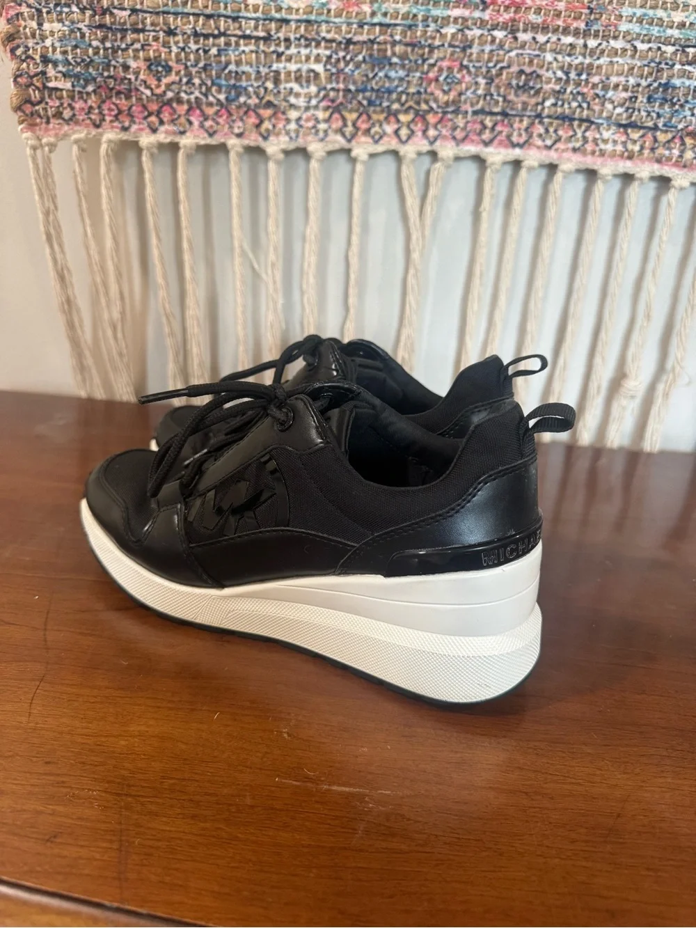 Michael Kors Black and White Platform Lace-Up Trainer
